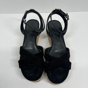 Gianni Bini Black Leather Platform Cork Sole Strappy Sandal Sz. 8.5 US